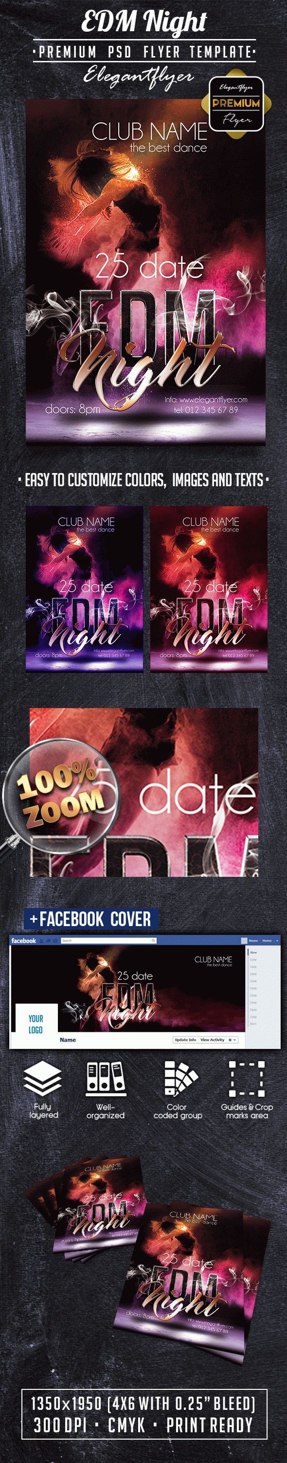 Pink Glow Edm Night Premium Flyer Template Psd By Elegantflyer 3982