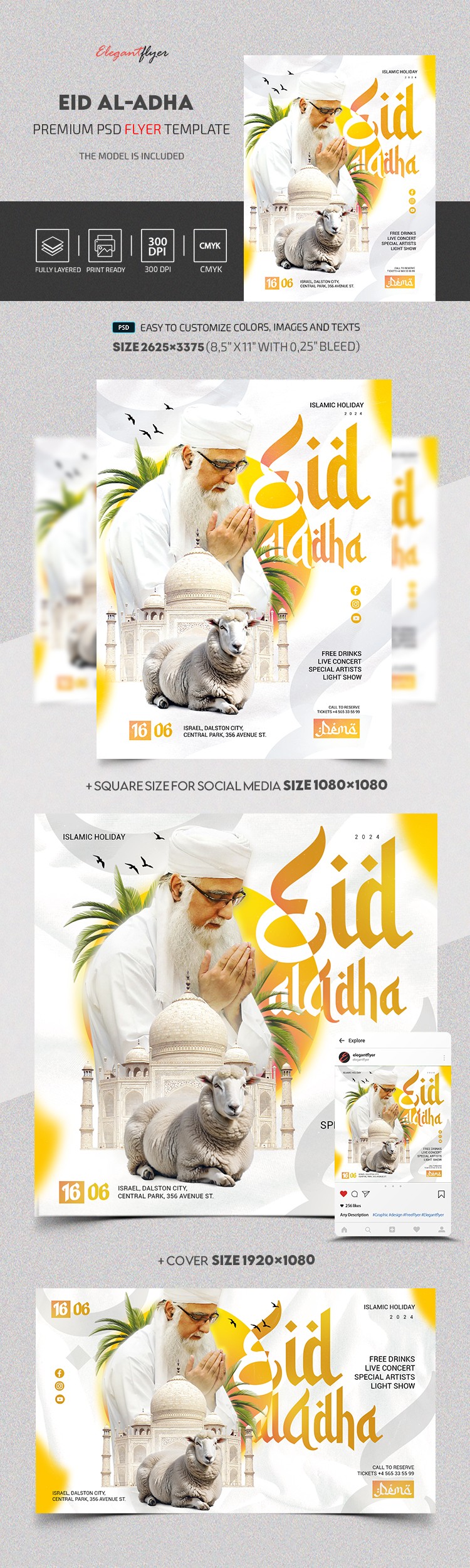 Biały Kreatywny Święto Eid Al Adha Premium Szablon Flyera PSD by Elegantflyer