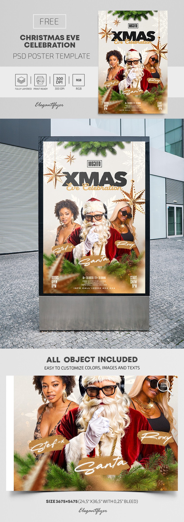 Pôster Elegante de Celebração da Véspera de Natal by ElegantFlyer