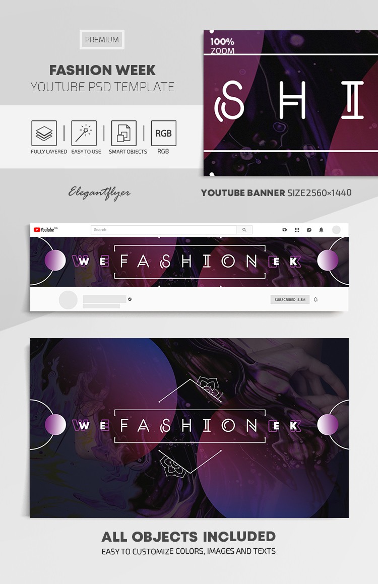 Purple Abstract Fashion Week Youtube Premium Social Media Template PSD