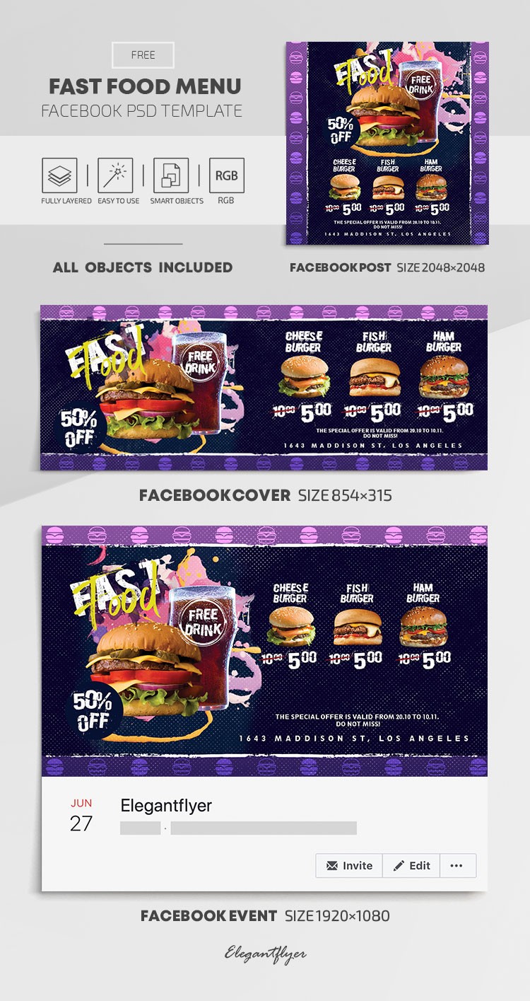Cardápio de Fast Food Facebook by ElegantFlyer
