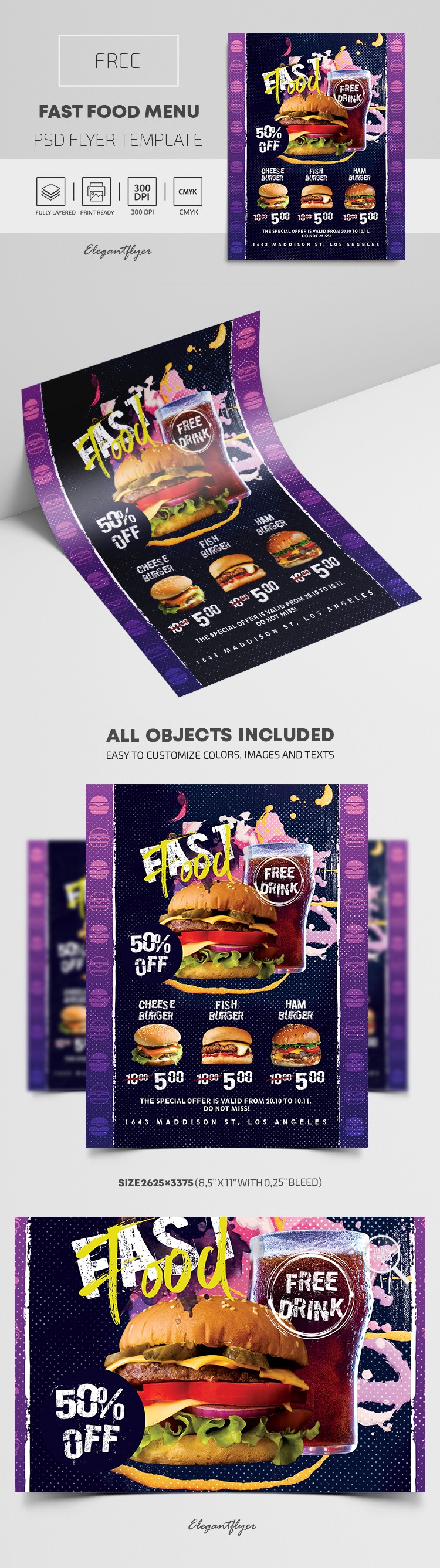 Atractivo folleto de menú de comida rápida. by ElegantFlyer