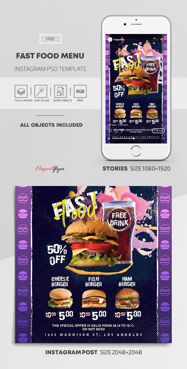 Szybkie menu fast food na Instagramie. by ElegantFlyer