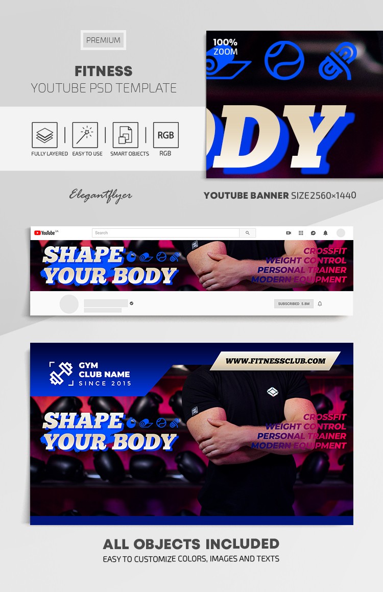 Blue Simple Fitness Youtube Premium Social Media Template PSD By 
