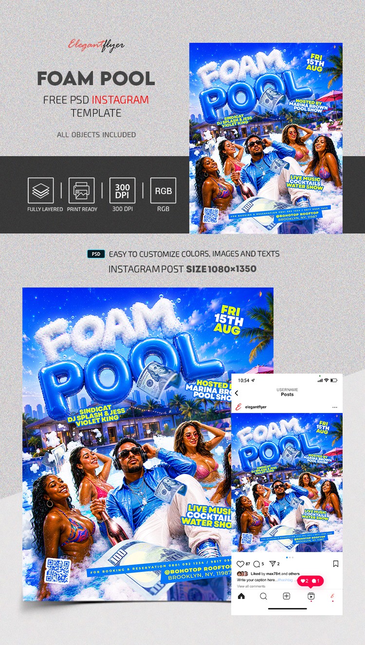 Foam Pool Party Instagram Post by ElegantFlyer