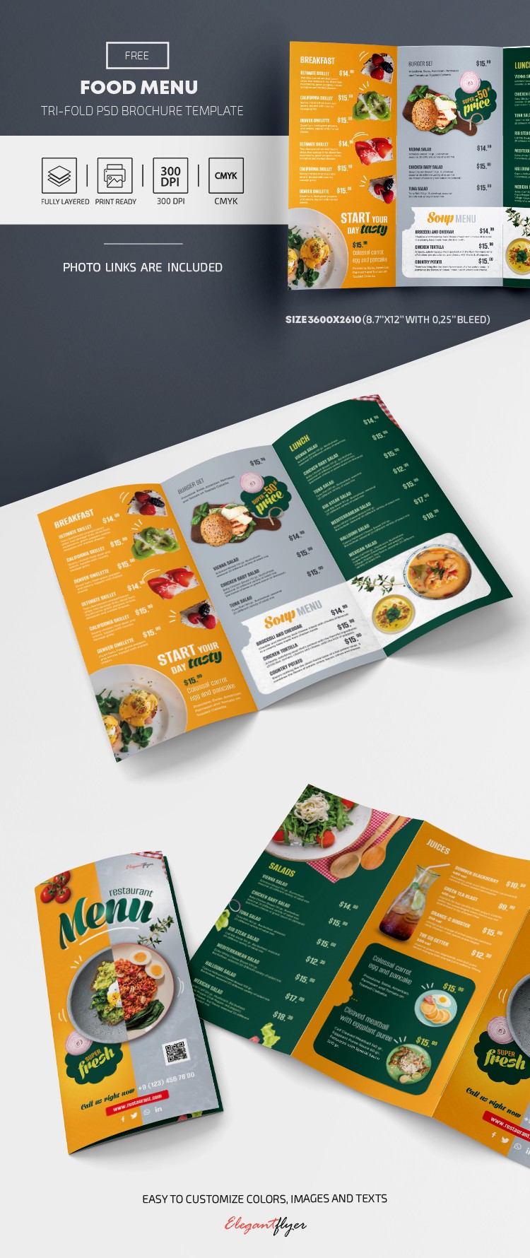 Food Menu Tri-Fold Brochure by ElegantFlyer