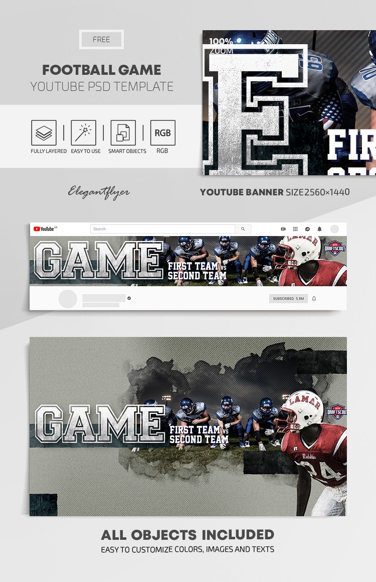 Football Game - Free  Channel banner PSD Template - 10027605