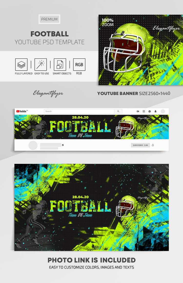Football Game - Free  Channel banner PSD Template - 10027605