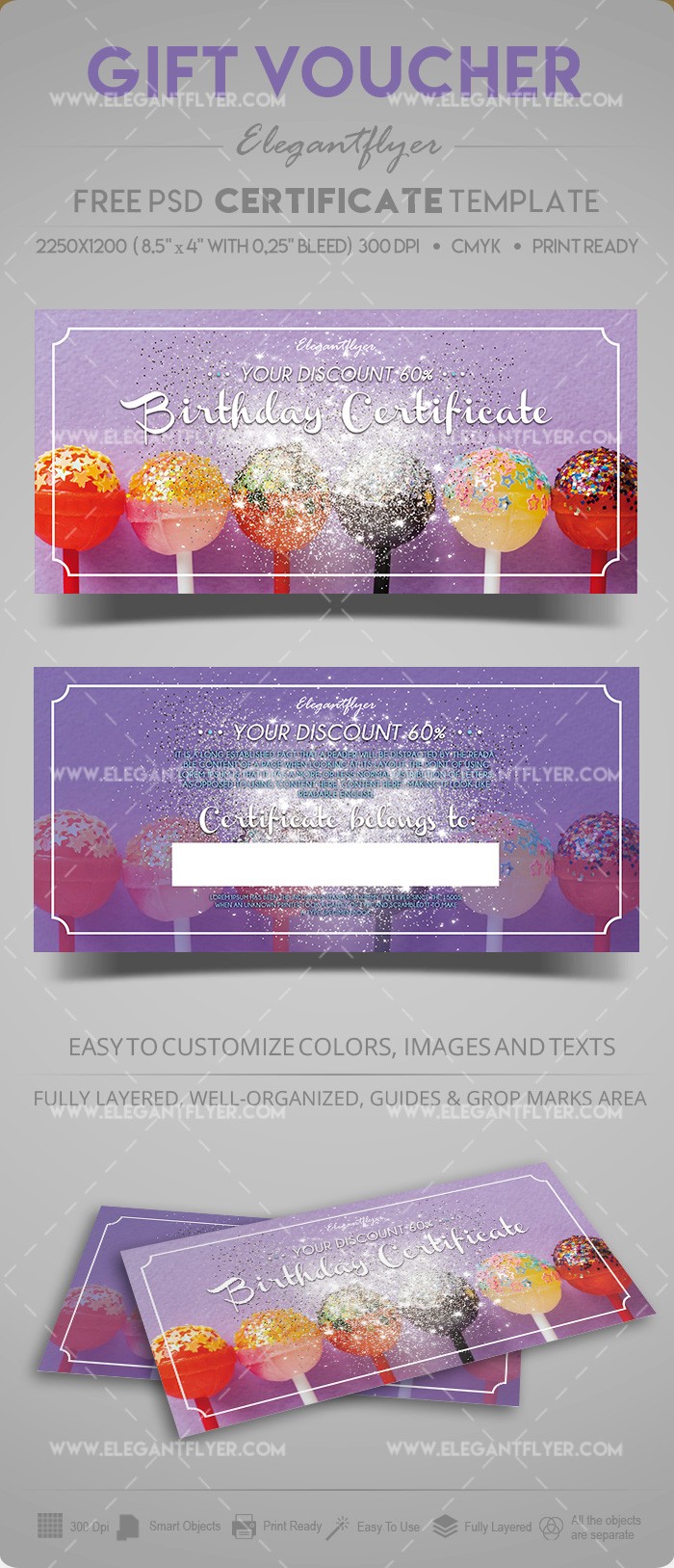 Free Birthday Gift Certificate Template in PSD by ElegantFlyer
