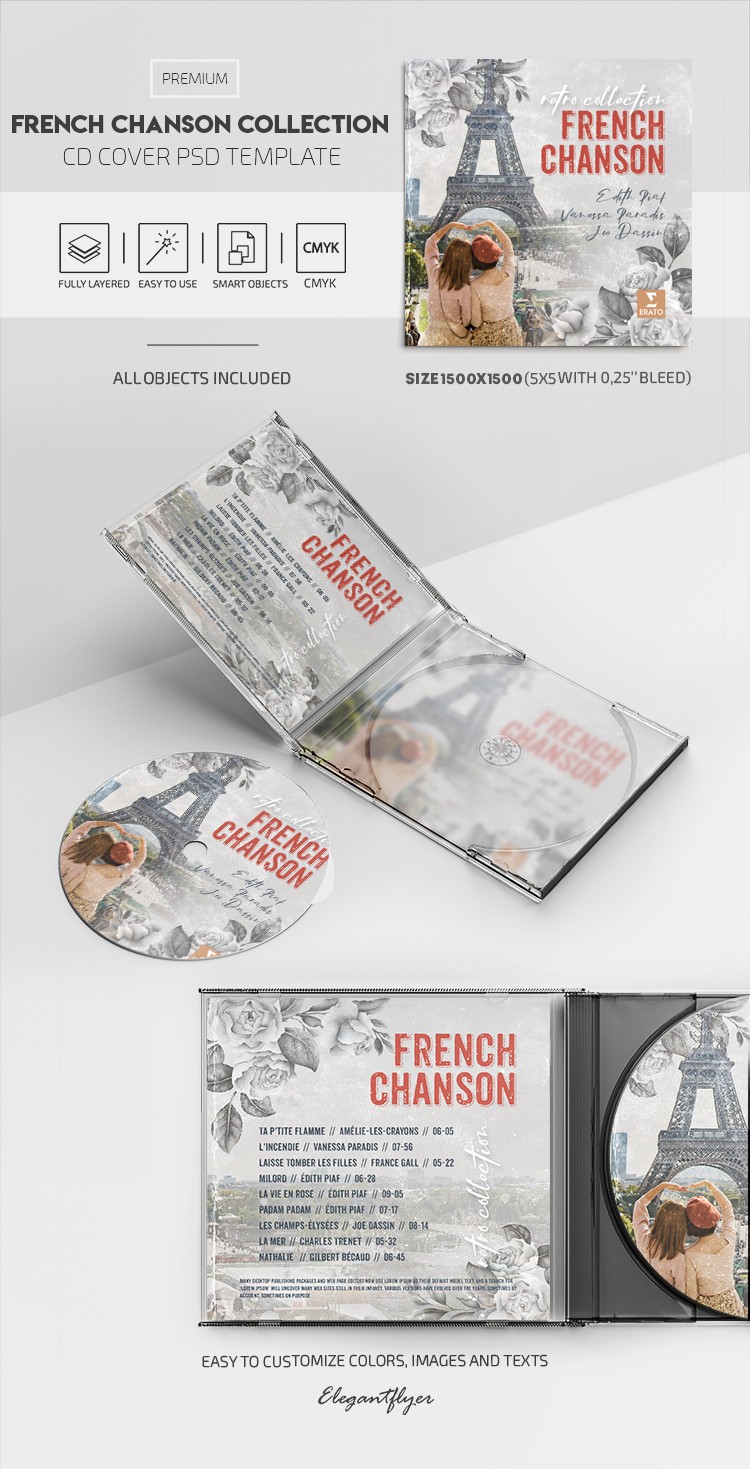 Okładka płyty CD z francuską piosenką by ElegantFlyer