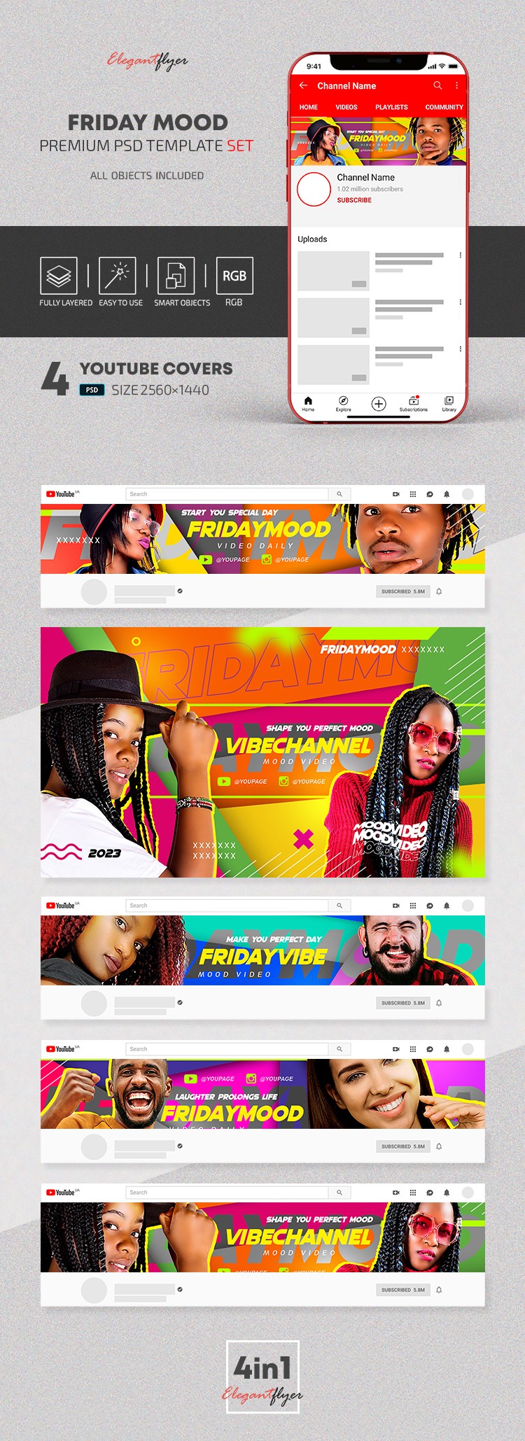 Friday Mood Youtube Channel Banners PSD set by ElegantFlyer