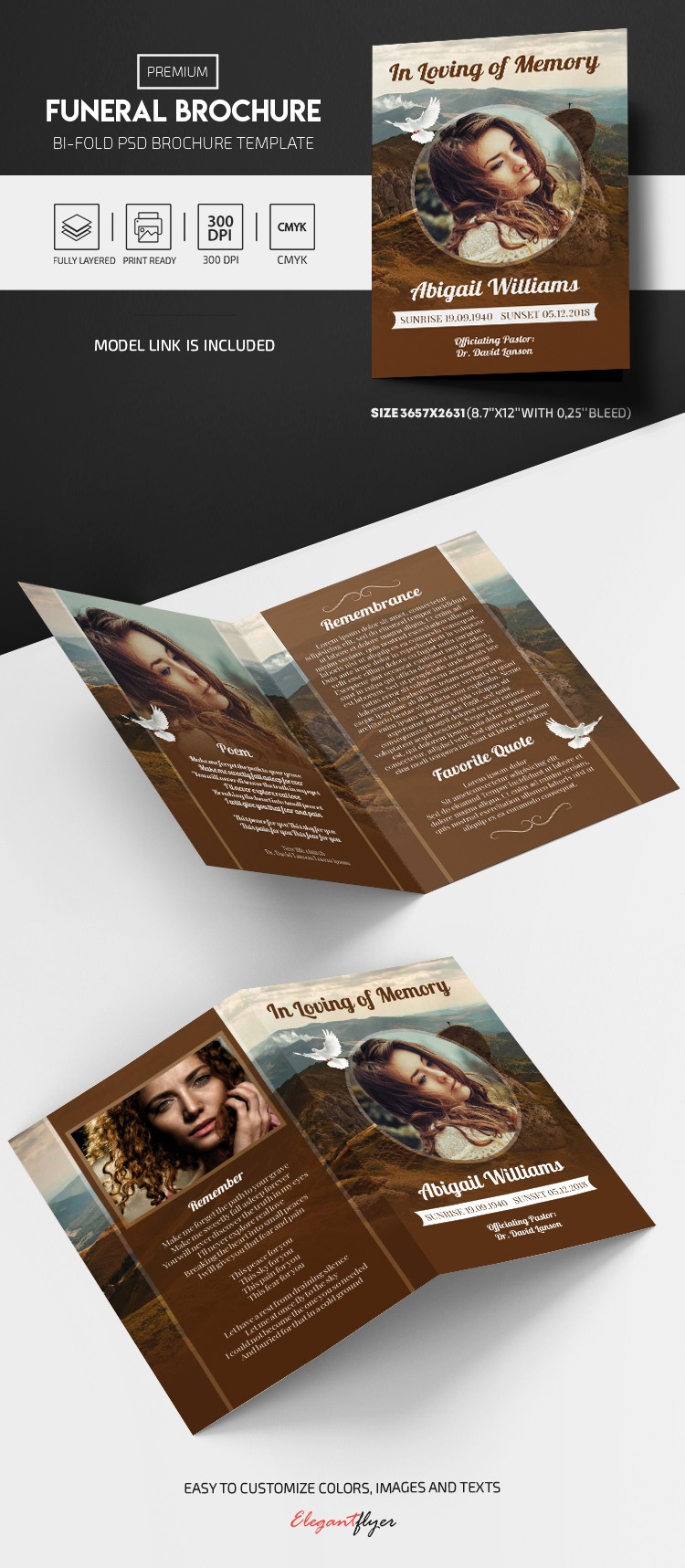 Brochure de funérailles modèle plié en deux. by ElegantFlyer