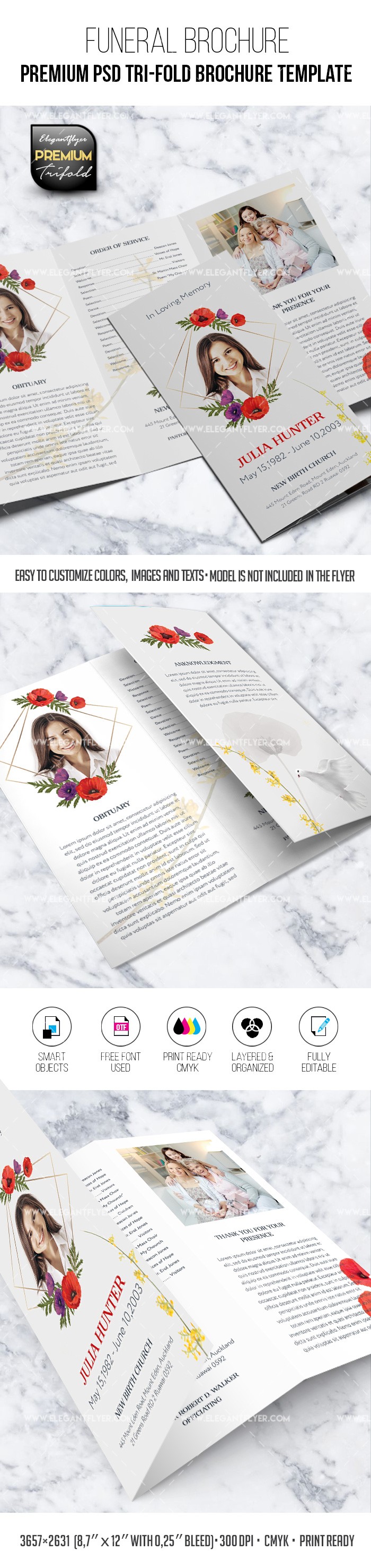 Funeral Program – Premium PSD Tri-Fold Brochure Template by ElegantFlyer
