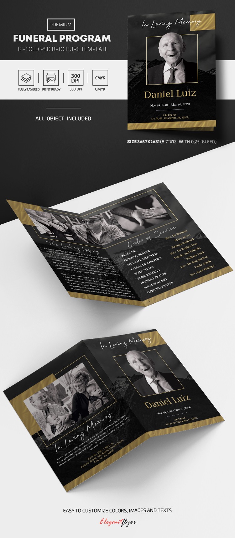 Trauerprogramm Bi-Fold Broschüre by ElegantFlyer