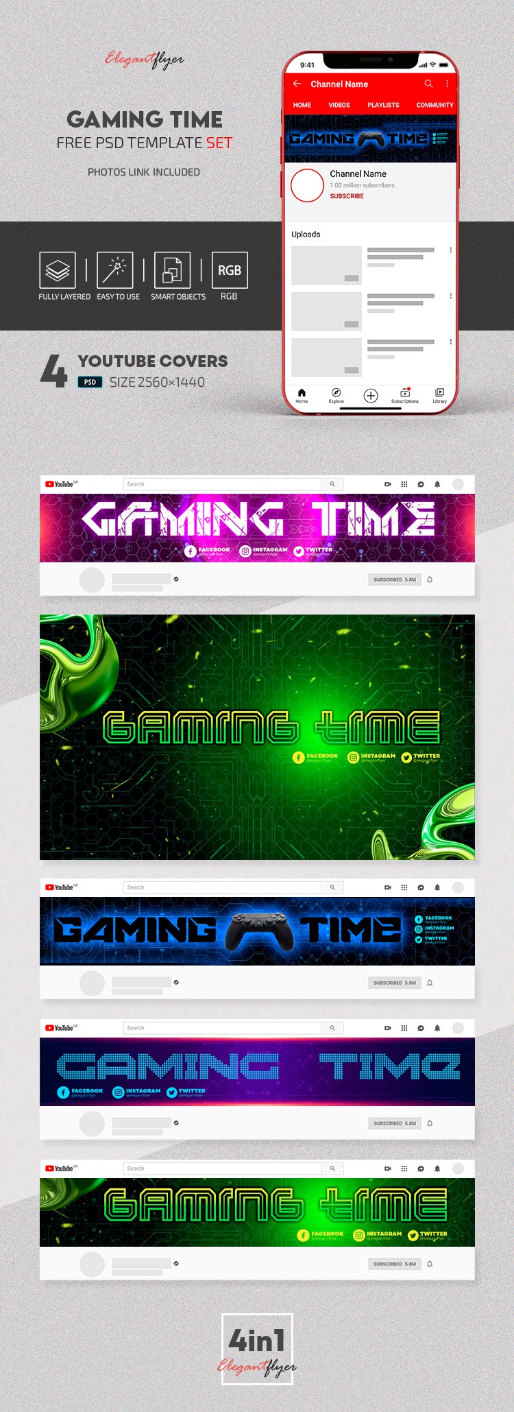 Game  Channel Art Template - Download in PSD