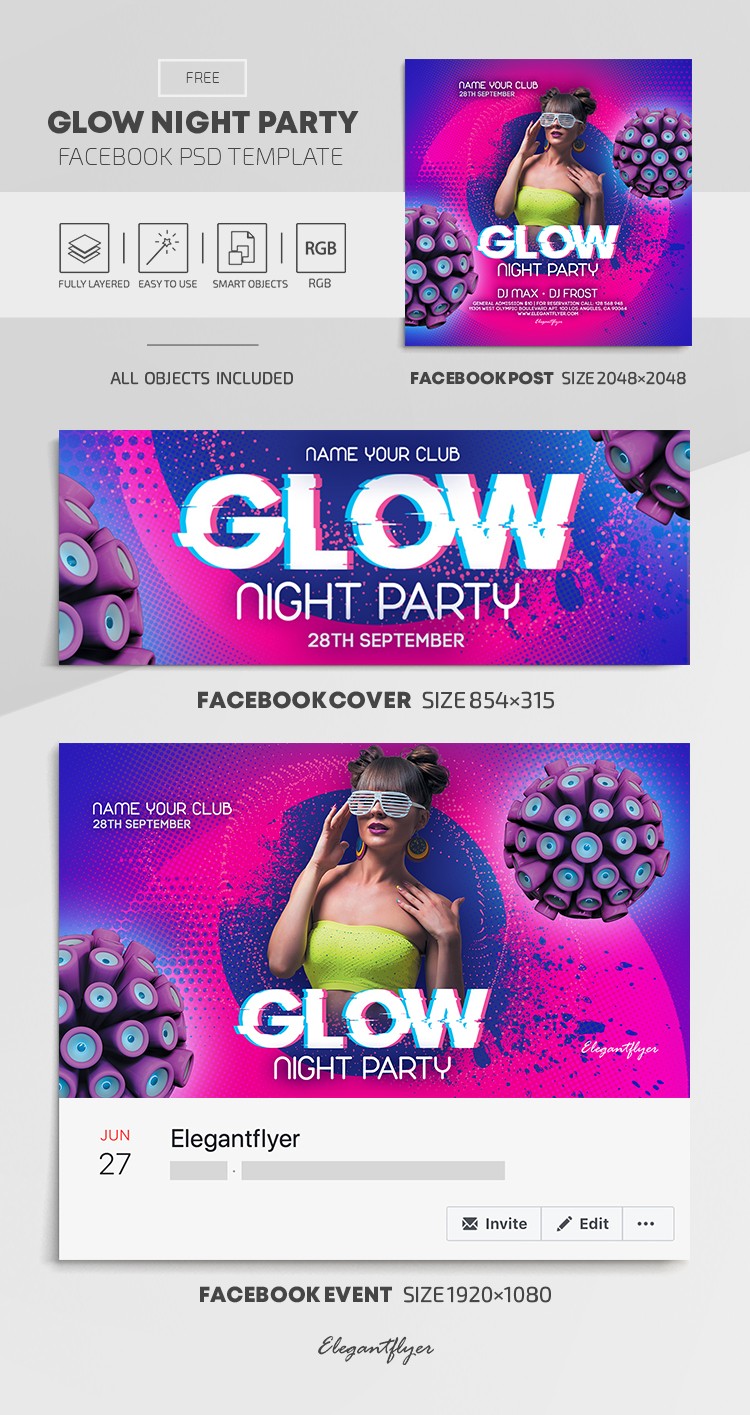 Glow Night Party Facebook by ElegantFlyer