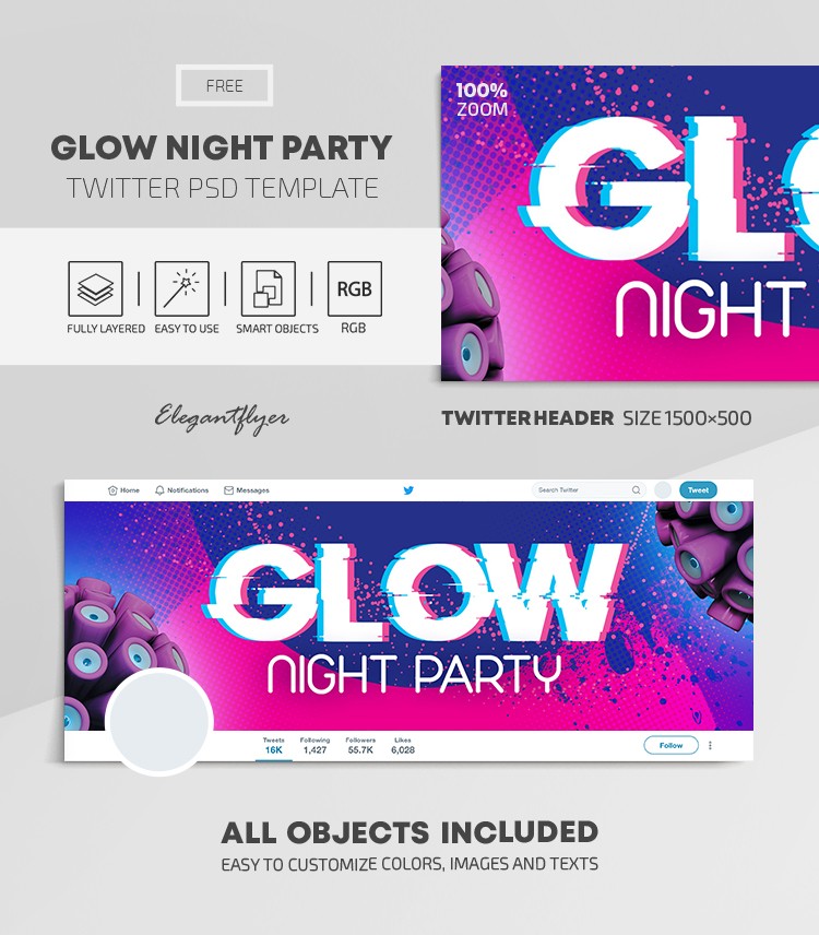 Glow Night Party Twitter by ElegantFlyer