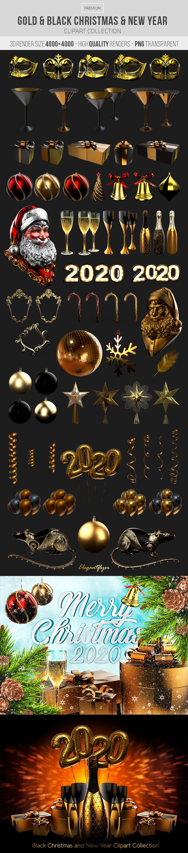 Natal e Ano Novo Dourado e Preto by ElegantFlyer