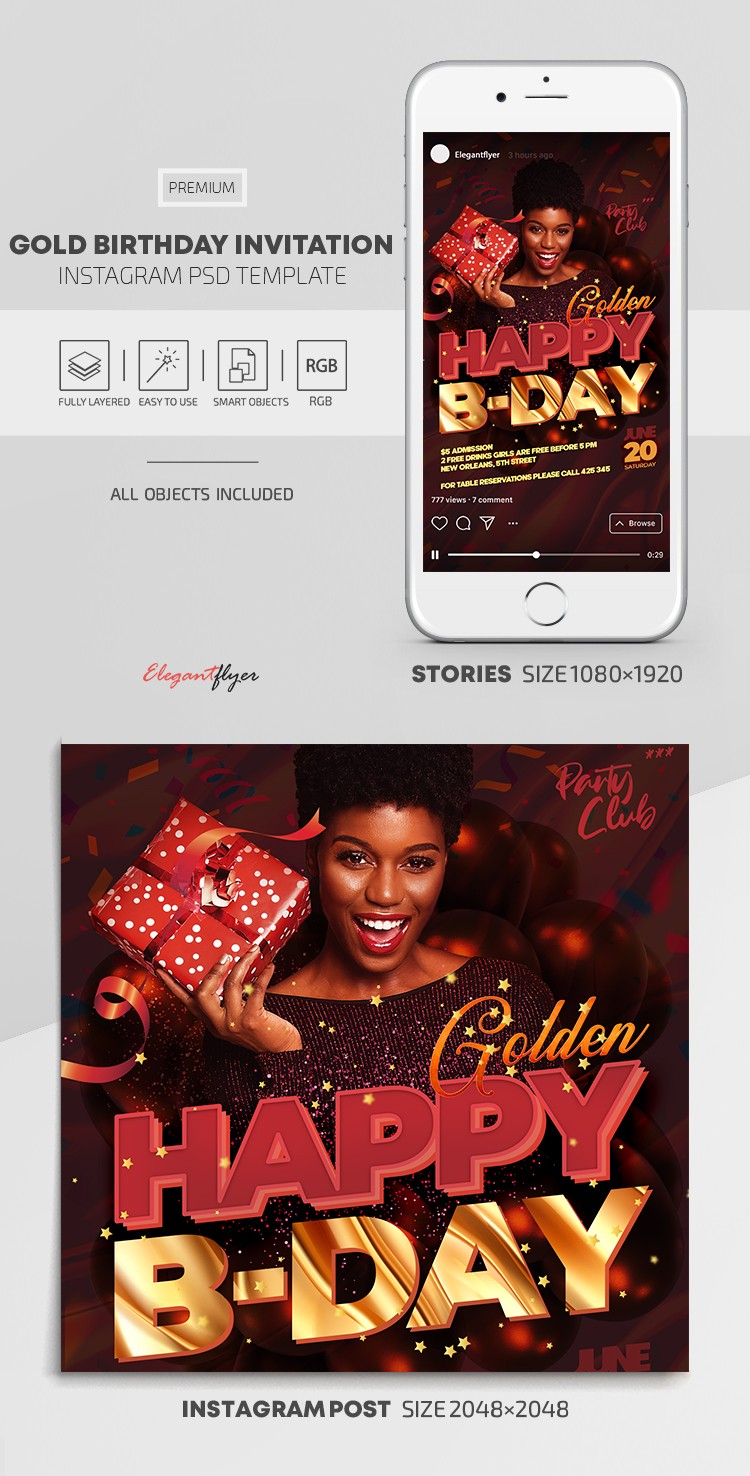 Gold Birthday Invitation Instagram by ElegantFlyer Gold Birthday Invitation Instagram by ElegantFlyer