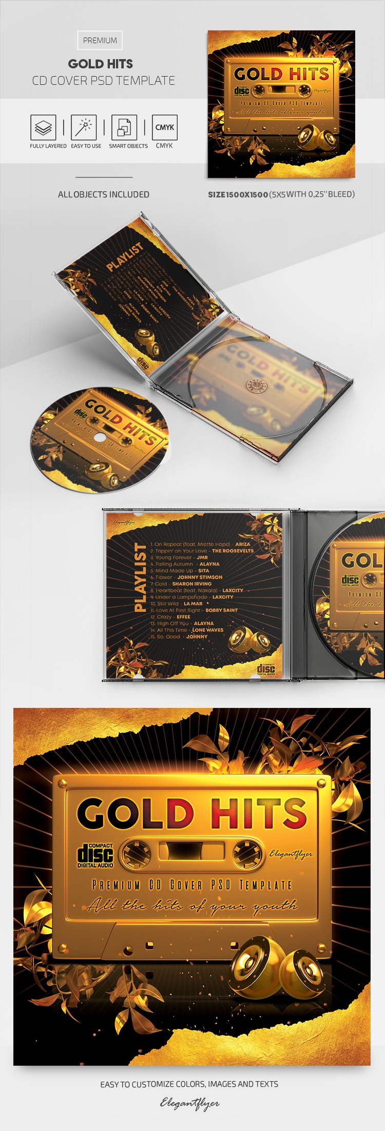 Okładka Gold Hits na płycie CD by ElegantFlyer
