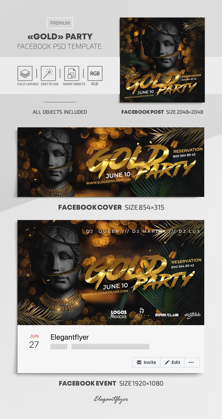 Gold Party Facebook by ElegantFlyer