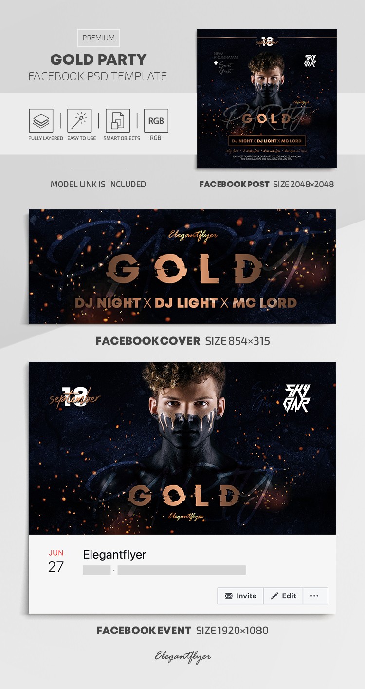 Gold Party Facebook by ElegantFlyer