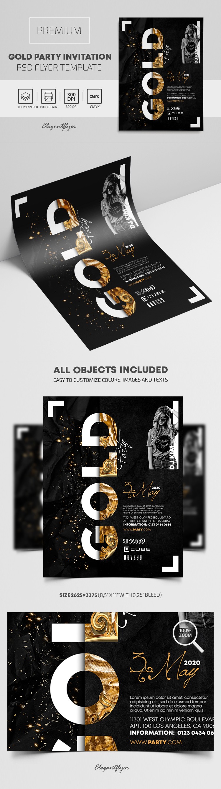 Gold Party Invitation Flyer by ElegantFlyer