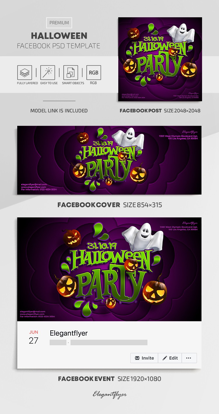 Purple Artistic Halloween Facebook Premium Social Media Template PSD ...