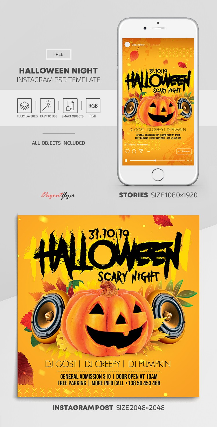 Yellow Creative Halloween Night Instagram Free Social Media Template PSD