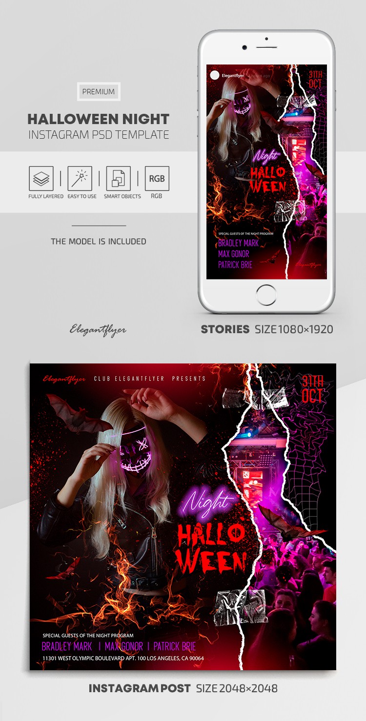 Black Neon Halloween Night Instagram Premium Social Media Template PSD