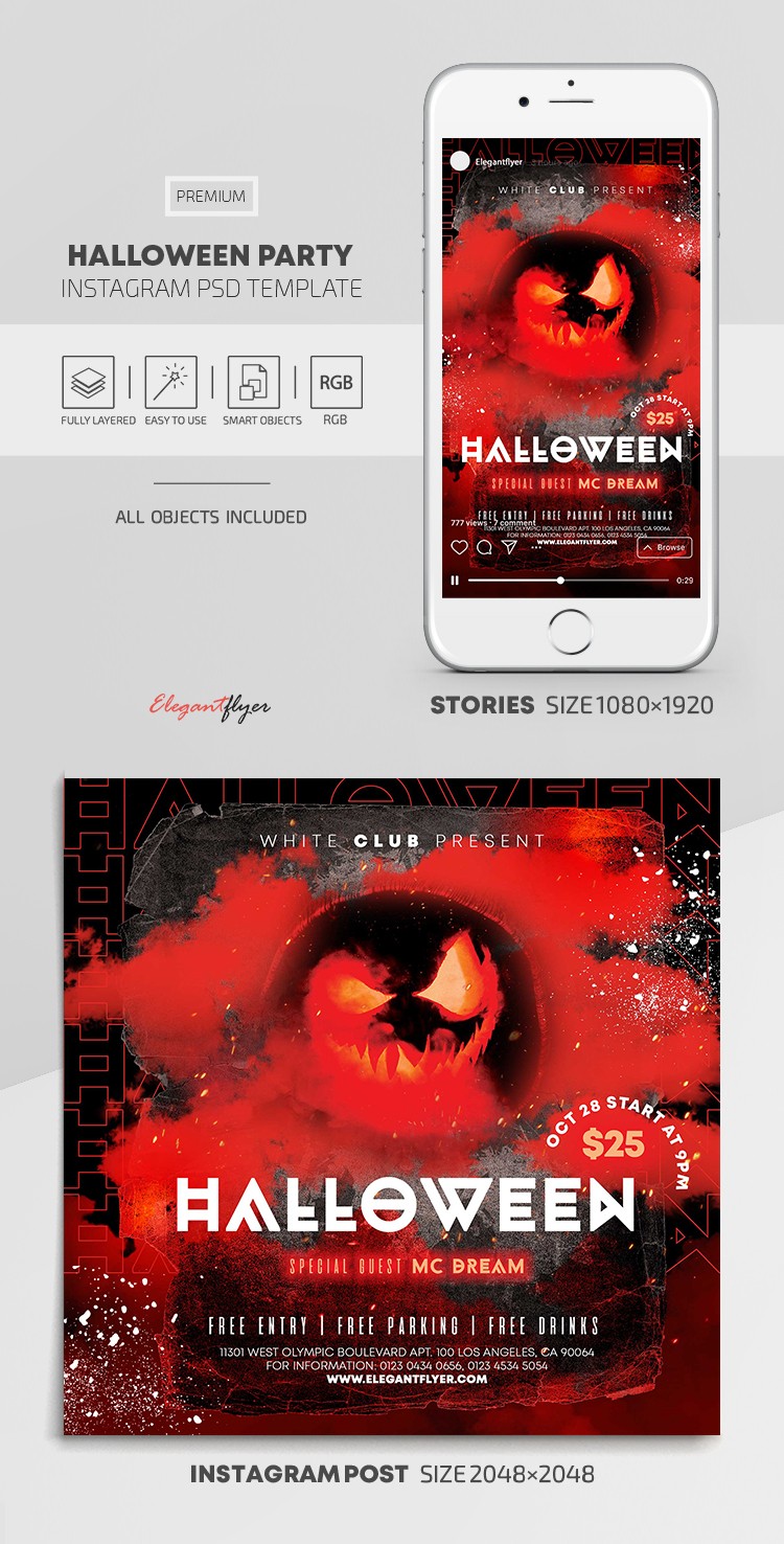 Red Creative Halloween Party Instagram Premium Social Media Template PSD