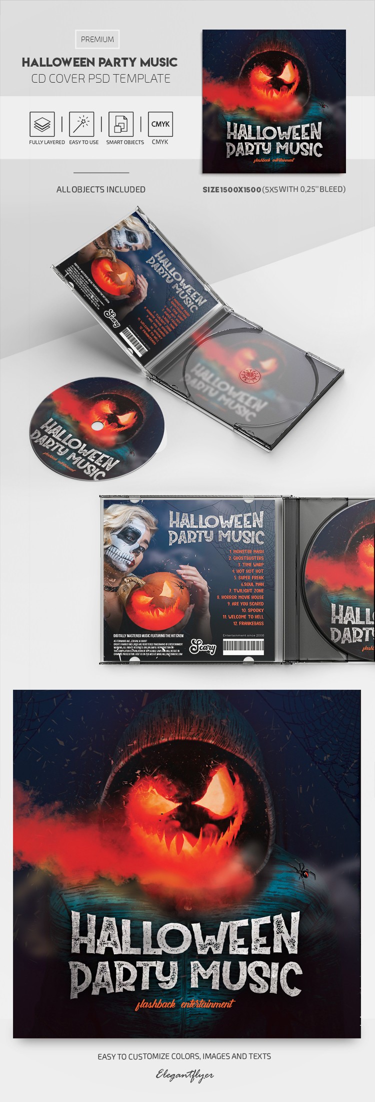 Portada del CD de música para la fiesta de Halloween by ElegantFlyer