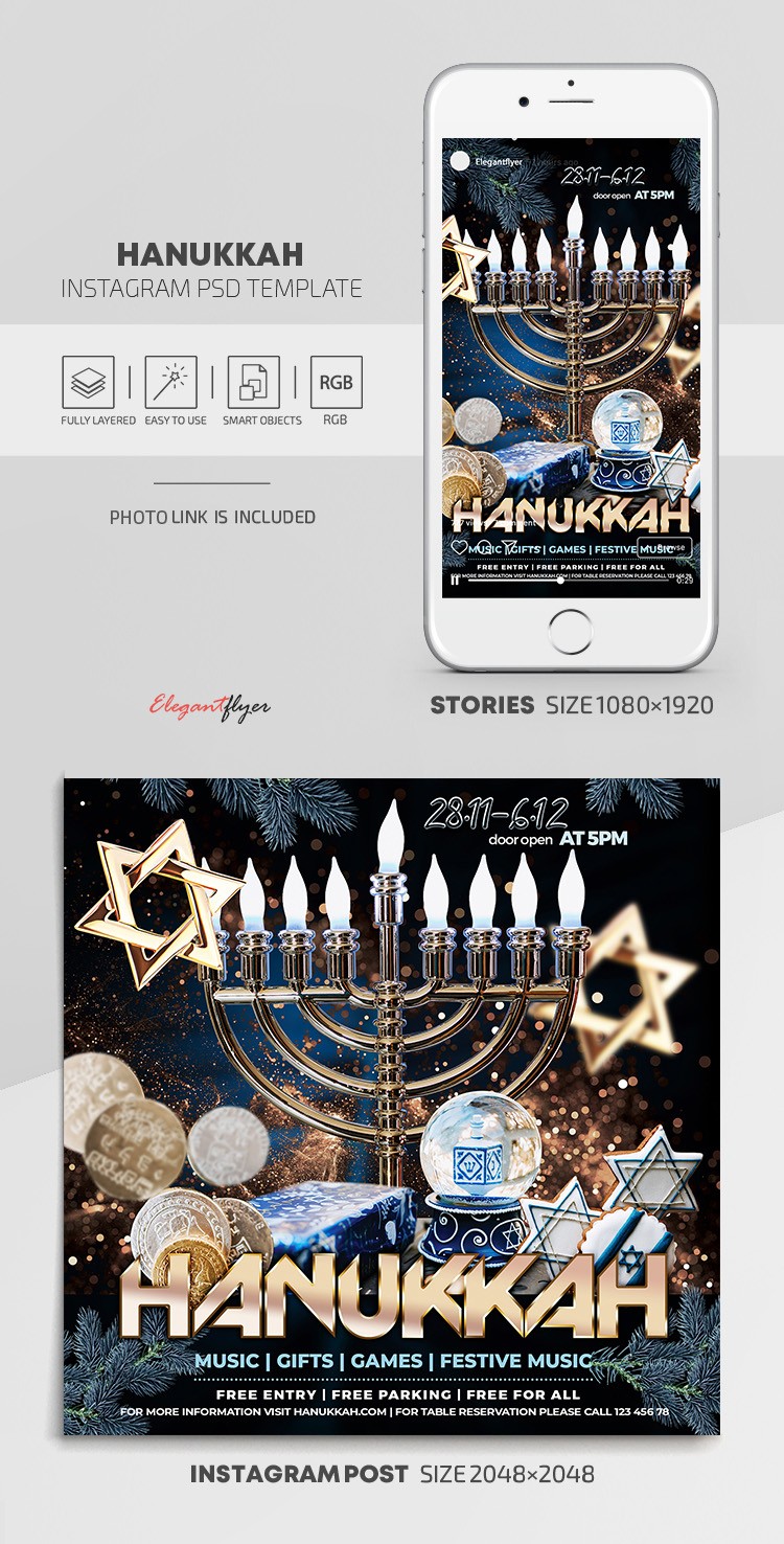 טרגום לפורטוגזית: Instagram de Hanukkah by ElegantFlyer