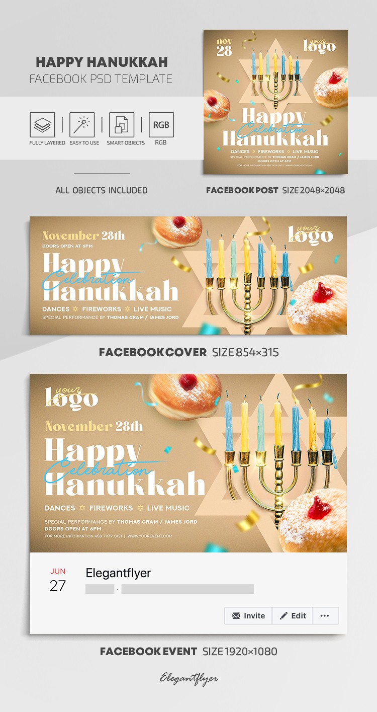 Happy Hanukkah Facebook by ElegantFlyer