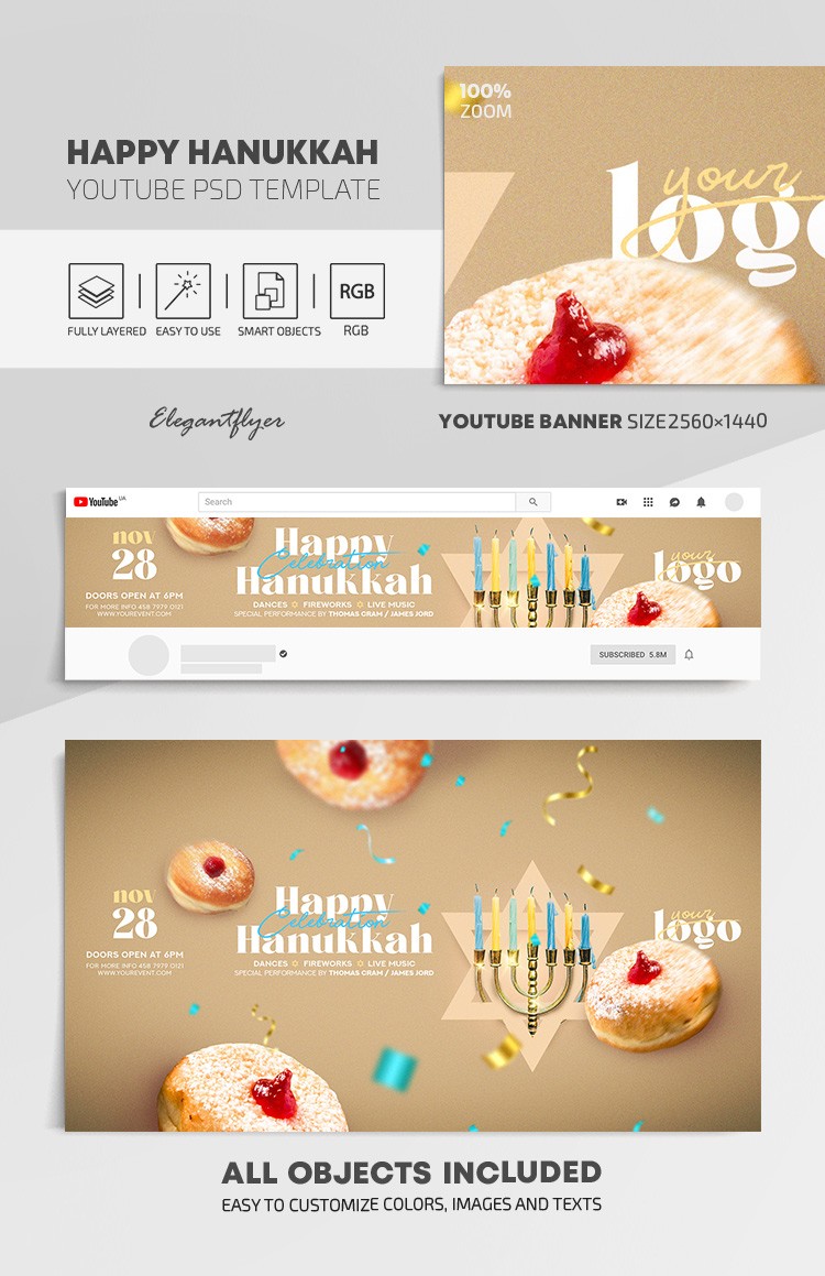 Feliz Hanukkah Youtube by ElegantFlyer