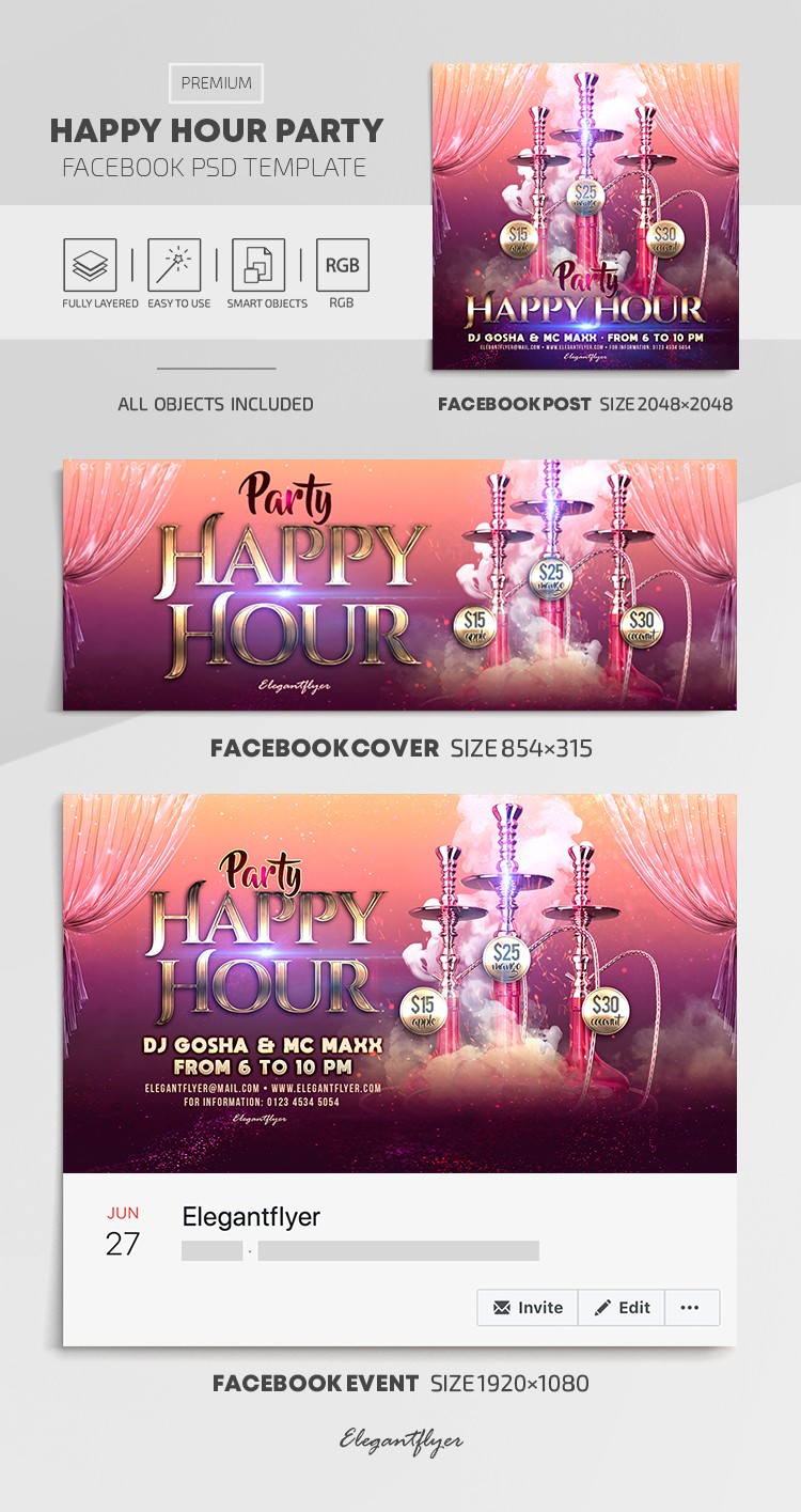 Happy Hour Party Facebook by ElegantFlyer