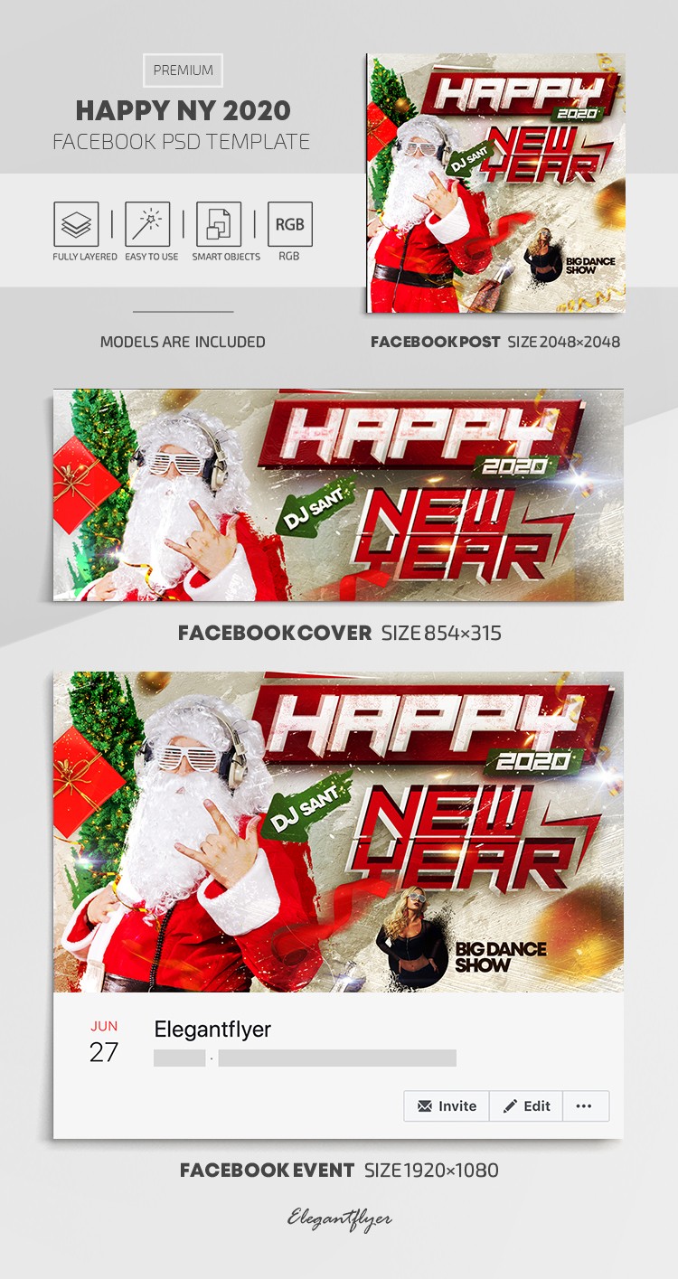 Feliz Año Nuevo 2020 Facebook. by ElegantFlyer
