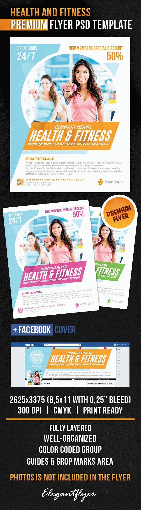 Branco Simples Saúde e Fitness. Premium Modelo de Flyer em PSD