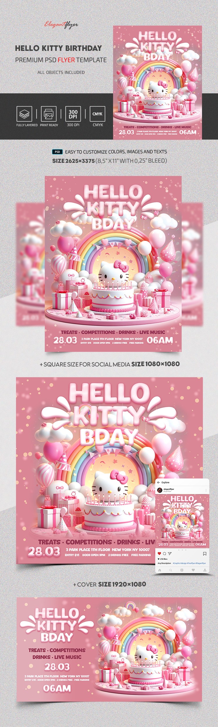 Aniversário da Hello Kitty by ElegantFlyer