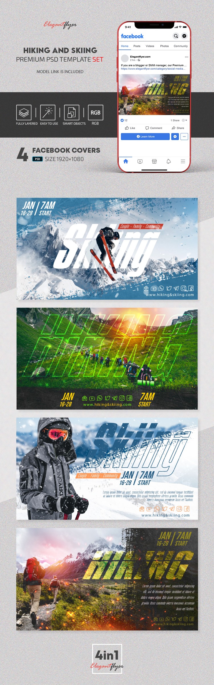 Wspinaczka górska i narciarstwo Facebook by ElegantFlyer