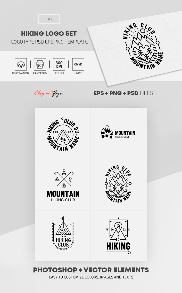 Ensemble de logos de randonnée by ElegantFlyer