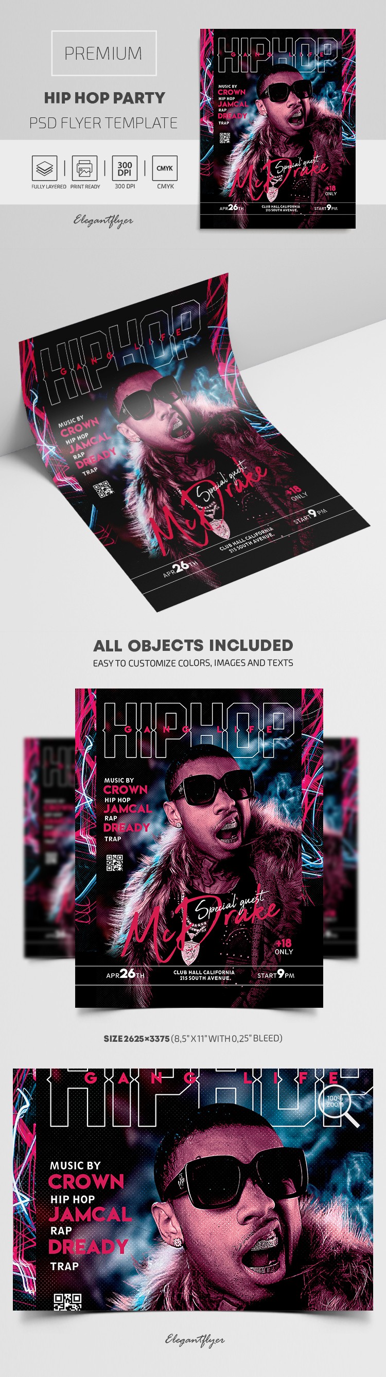 Folheto da festa de Hip Hop by ElegantFlyer