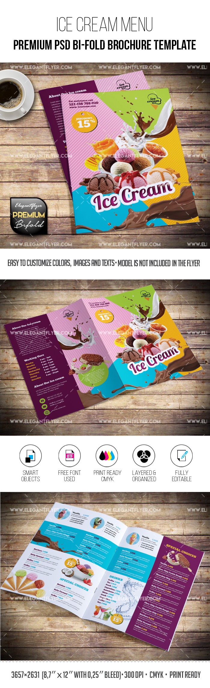 Ice Cream Menu – Premium PSD Bi-Fold Brochure Template by ElegantFlyer