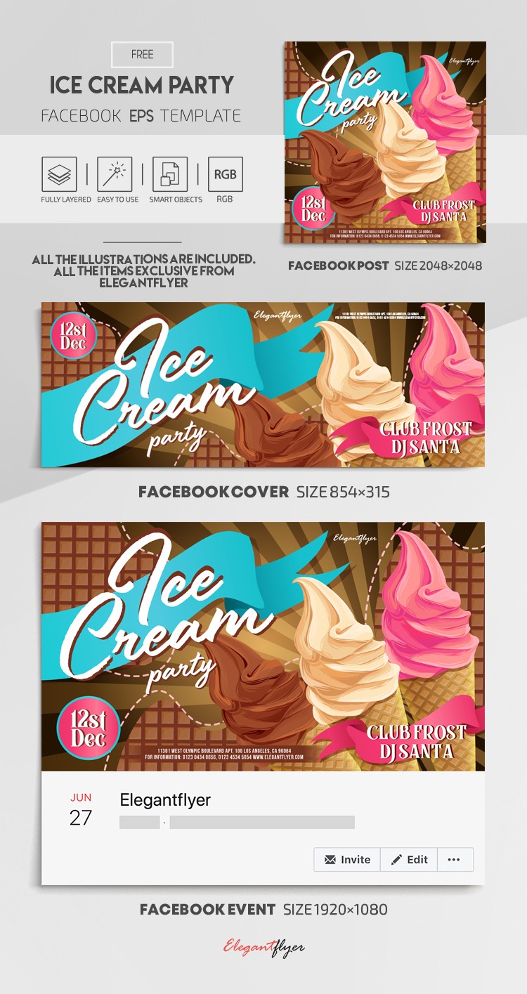 Ice Cream Party Facebook EPS - Impreza z lodami na Facebooku EPS. by ElegantFlyer