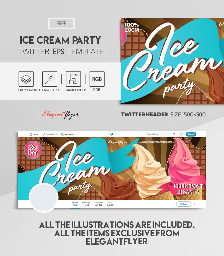 Ice Cream Party Twitter EPS by ElegantFlyer