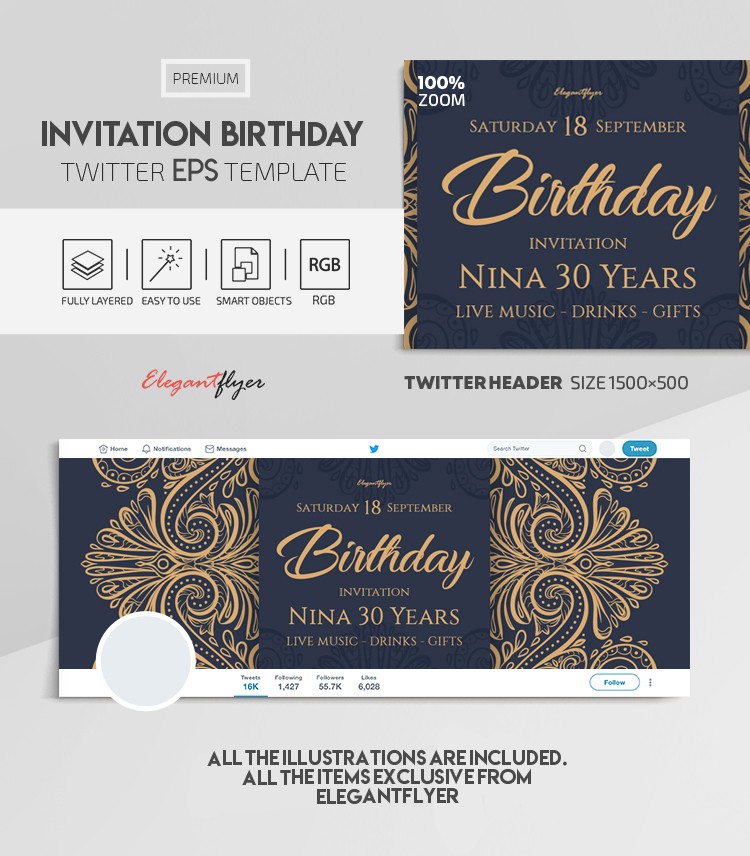 Invitation Birthday Twitter by ElegantFlyer
