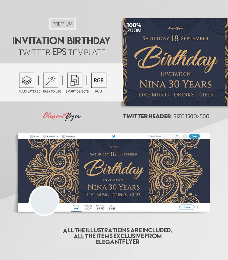 Invitación Cumpleaños Twitter by ElegantFlyer