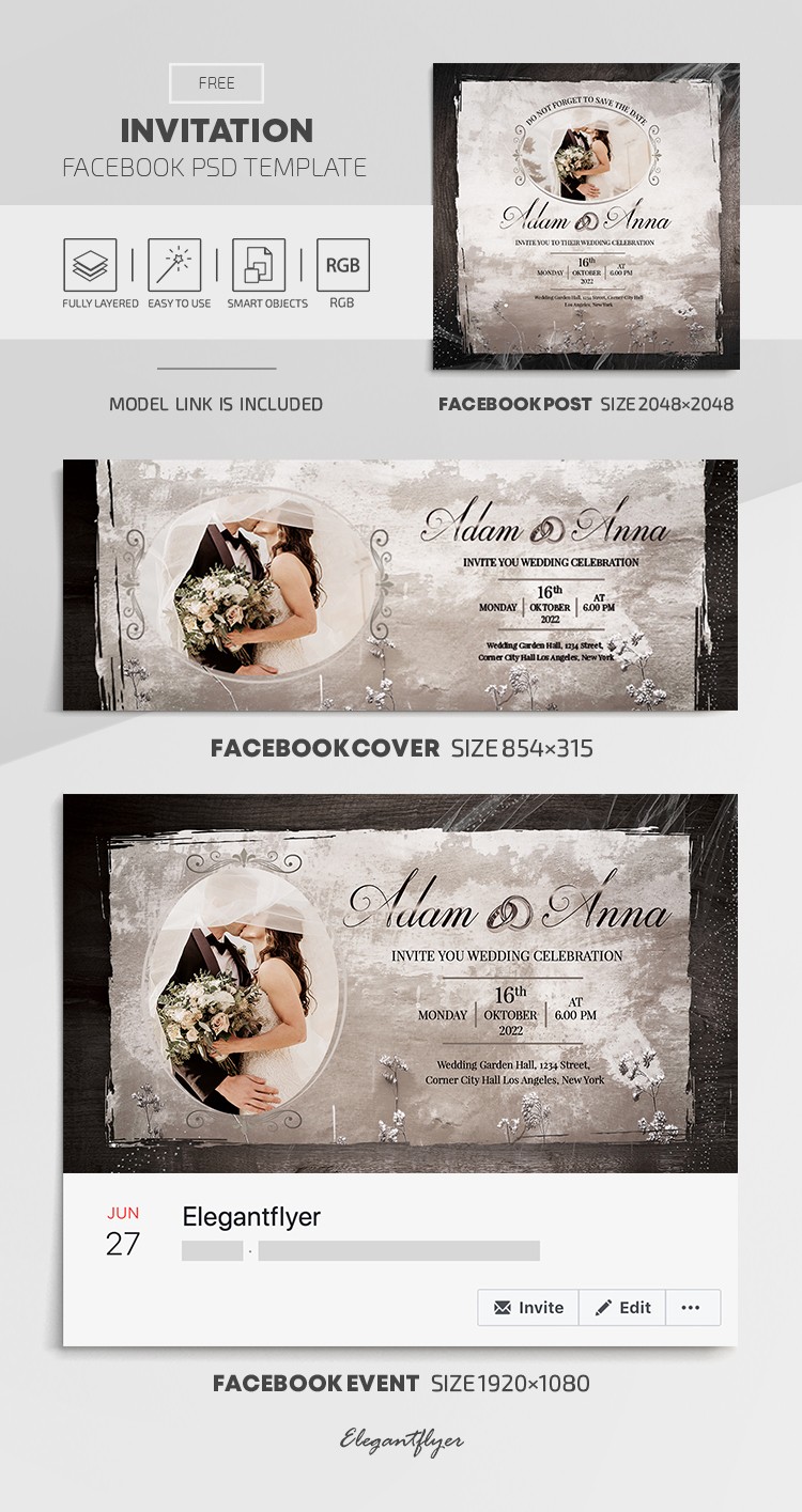 Invitation Free Facebook Cover Template in PSD + Post + Event cover