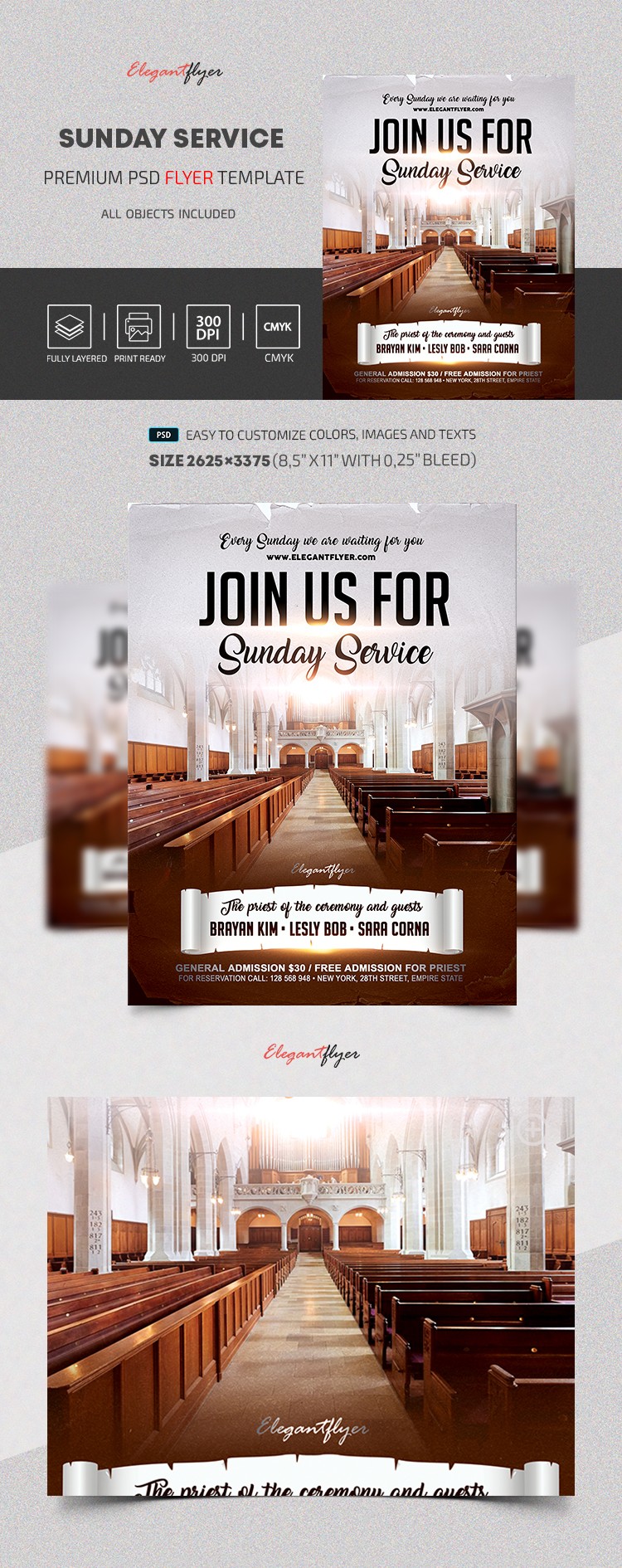 Únete a nosotros para el servicio del domingo. by ElegantFlyer