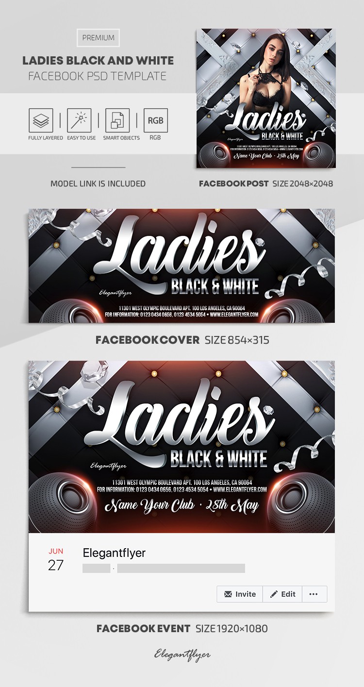 Ladies Black and White Facebook by ElegantFlyer